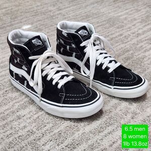 Vans Sk8-Hi logo black white sneakers shoes size 6.5 men 8 women